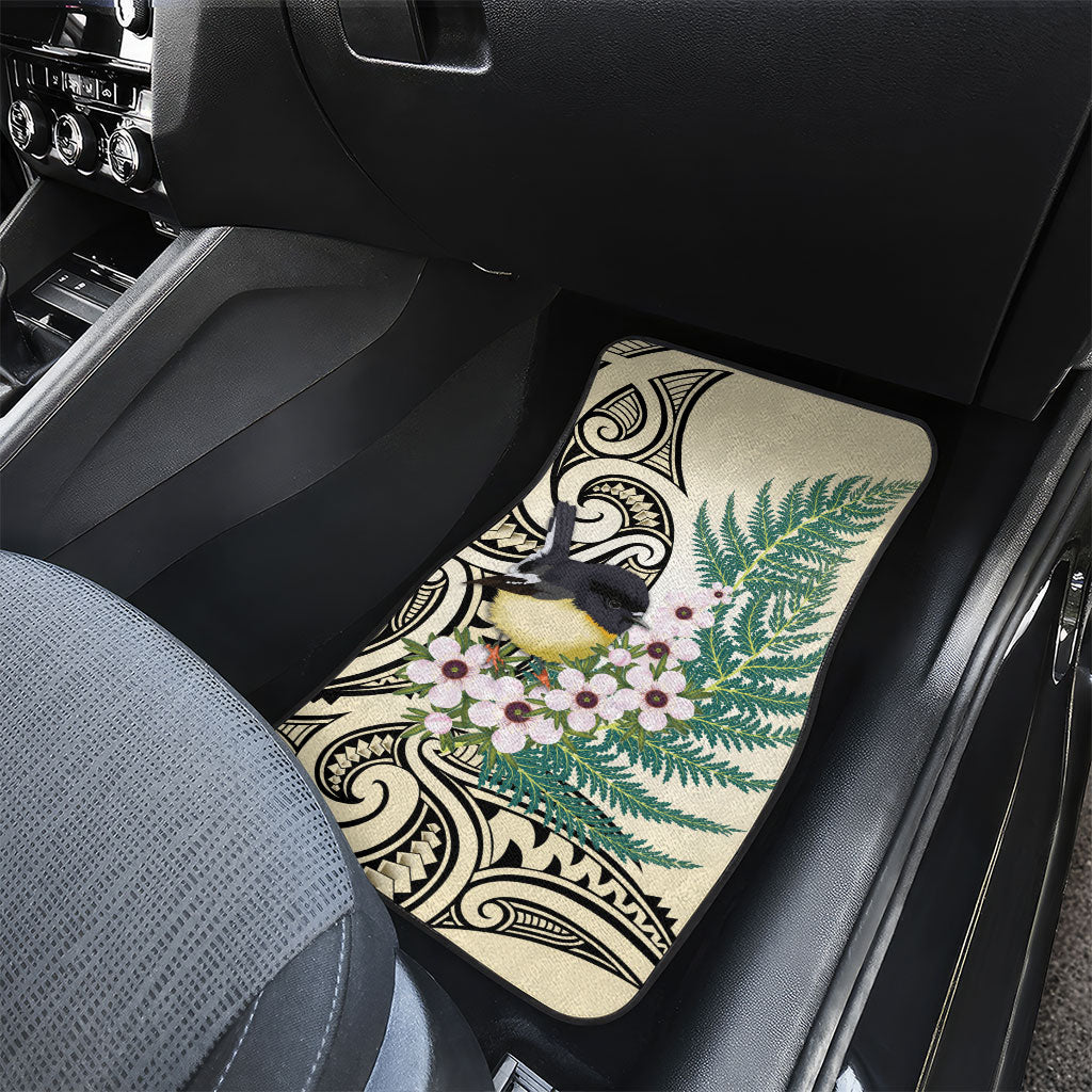 Endemic Tomtit New Zealand Car Mats Miromiro Manuka Silver Fern Maori Pattern