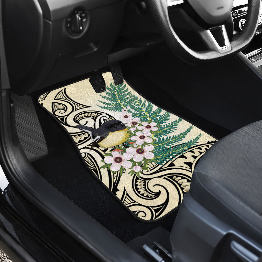 Endemic Tomtit New Zealand Car Mats Miromiro Manuka Silver Fern Maori Pattern