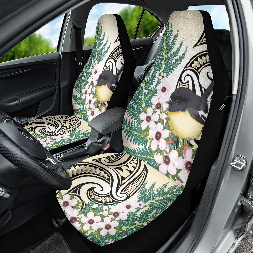 Endemic Tomtit New Zealand Car Seat Cover Miromiro Manuka Silver Fern Maori Pattern
