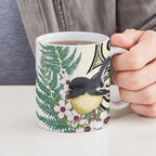 Endemic Tomtit New Zealand Ceramic Mug Miromiro Manuka Silver Fern Maori Pattern