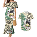 Endemic Tomtit New Zealand Couples Matching Mermaid Dress and Hawaiian Shirt Miromiro Manuka Silver Fern Maori Pattern