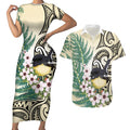 Endemic Tomtit New Zealand Couples Matching Short Sleeve Bodycon Dress and Hawaiian Shirt Miromiro Manuka Silver Fern Maori Pattern