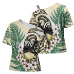 Endemic Tomtit New Zealand Cross Shoulder Shirt Miromiro Manuka Silver Fern Maori Pattern