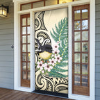Endemic Tomtit New Zealand Door Cover Miromiro Manuka Silver Fern Maori Pattern