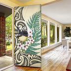 Endemic Tomtit New Zealand Door Cover Miromiro Manuka Silver Fern Maori Pattern