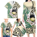 Endemic Tomtit New Zealand Family Matching Long Sleeve Bodycon Dress and Hawaiian Shirt Miromiro Manuka Silver Fern Maori Pattern