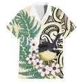 Endemic Tomtit New Zealand Family Matching Off Shoulder Short Dress and Hawaiian Shirt Miromiro Manuka Silver Fern Maori Pattern