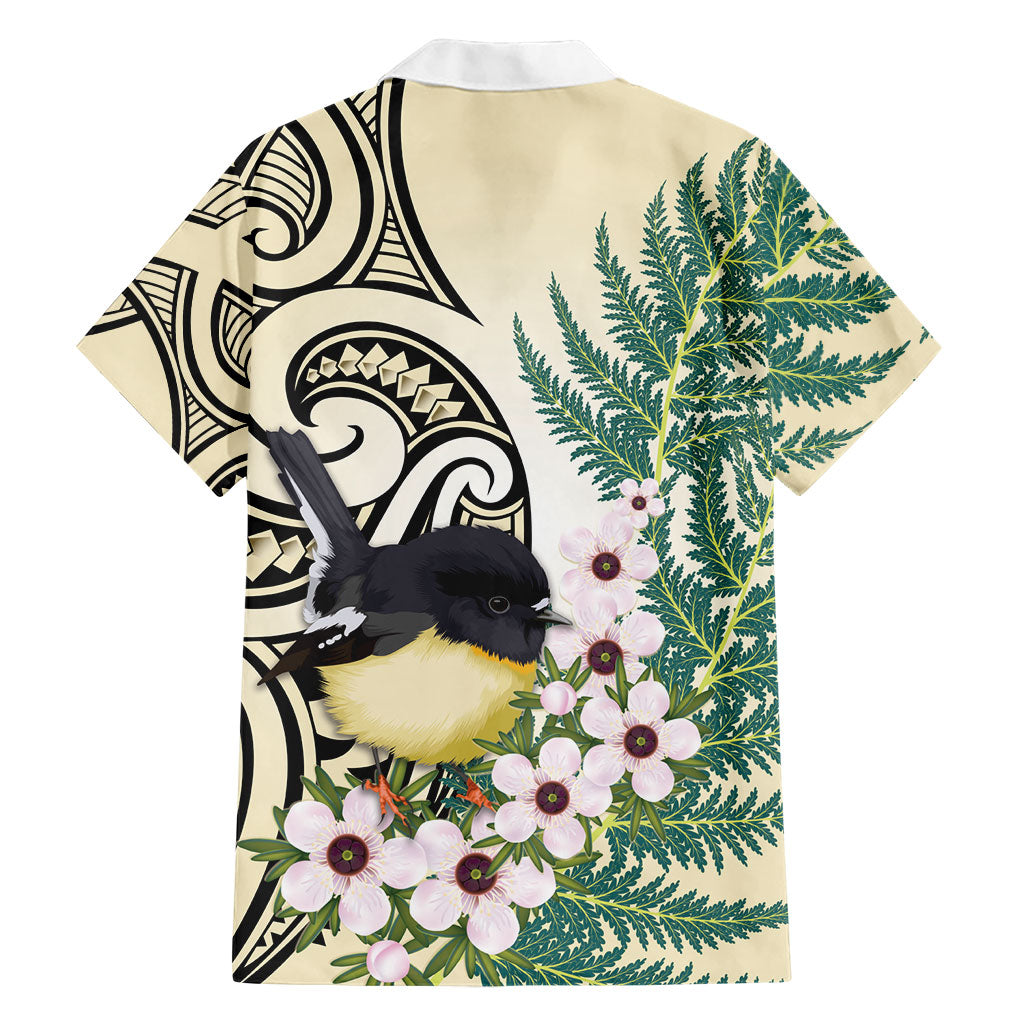 Endemic Tomtit New Zealand Family Matching Off Shoulder Short Dress and Hawaiian Shirt Miromiro Manuka Silver Fern Maori Pattern