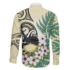 Endemic Tomtit New Zealand Family Matching Off Shoulder Short Dress and Hawaiian Shirt Miromiro Manuka Silver Fern Maori Pattern