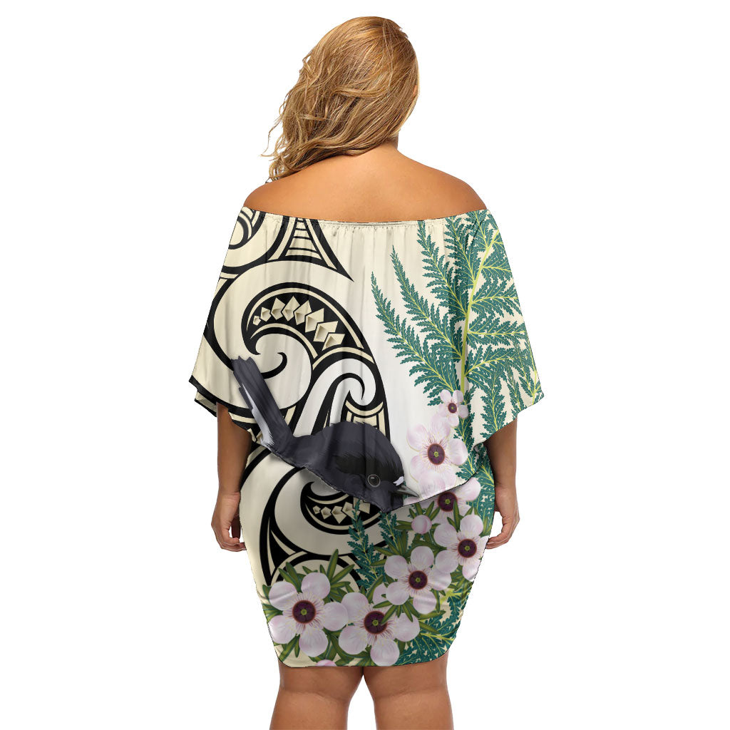 Endemic Tomtit New Zealand Family Matching Off Shoulder Short Dress and Hawaiian Shirt Miromiro Manuka Silver Fern Maori Pattern