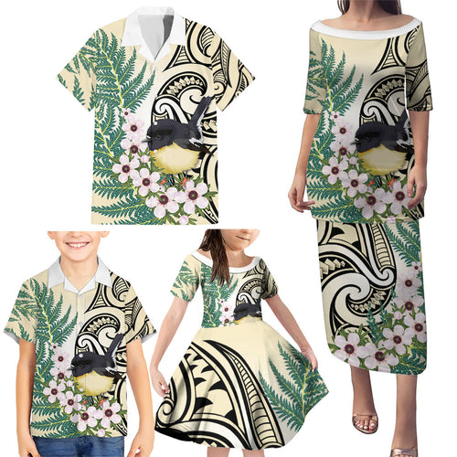 Endemic Tomtit New Zealand Family Matching Puletasi and Hawaiian Shirt Miromiro Manuka Silver Fern Maori Pattern