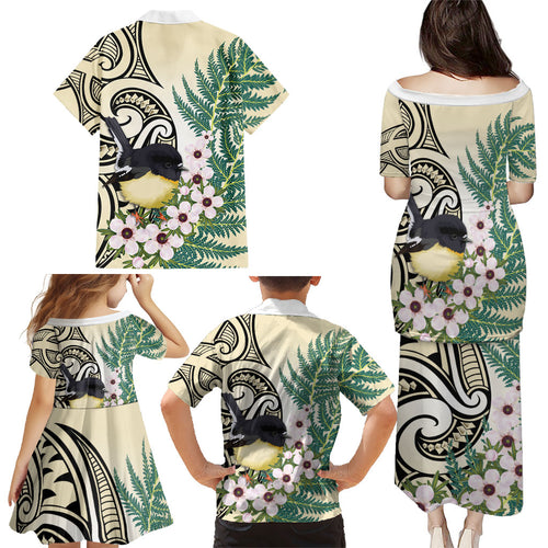 Endemic Tomtit New Zealand Family Matching Puletasi and Hawaiian Shirt Miromiro Manuka Silver Fern Maori Pattern