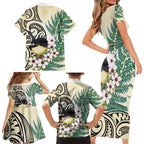 Endemic Tomtit New Zealand Family Matching Short Sleeve Bodycon Dress and Hawaiian Shirt Miromiro Manuka Silver Fern Maori Pattern