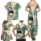 Endemic Tomtit New Zealand Family Matching Summer Maxi Dress and Hawaiian Shirt Miromiro Manuka Silver Fern Maori Pattern