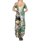 Endemic Tomtit New Zealand Family Matching Summer Maxi Dress and Hawaiian Shirt Miromiro Manuka Silver Fern Maori Pattern
