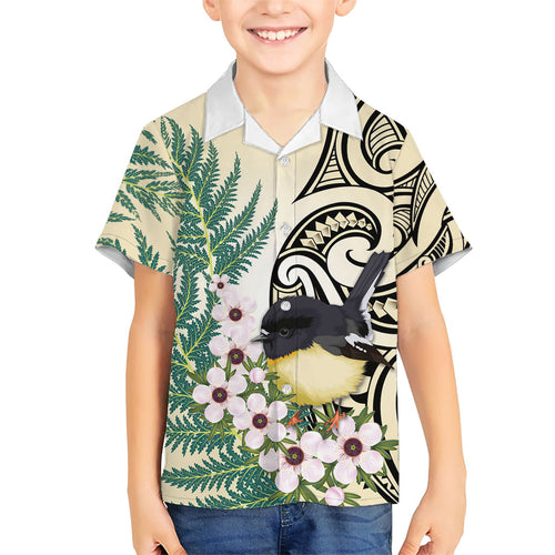 Endemic Tomtit New Zealand Family Matching Summer Maxi Dress and Hawaiian Shirt Miromiro Manuka Silver Fern Maori Pattern