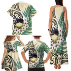 Endemic Tomtit New Zealand Family Matching Tank Maxi Dress and Hawaiian Shirt Miromiro Manuka Silver Fern Maori Pattern