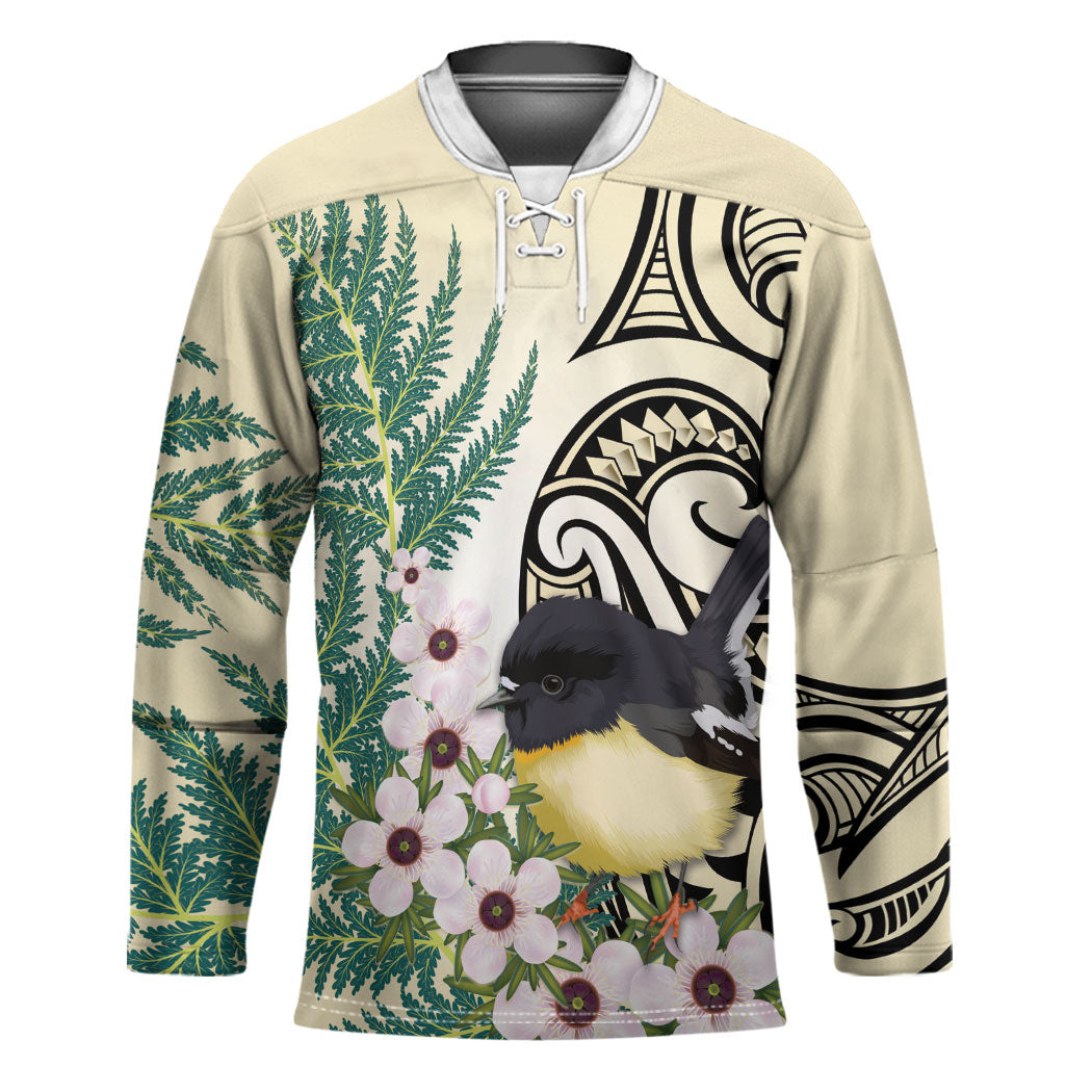 Endemic Tomtit New Zealand Hockey Jersey Miromiro Manuka Silver Fern Maori Pattern
