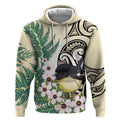 Endemic Tomtit New Zealand Hoodie Miromiro Manuka Silver Fern Maori Pattern