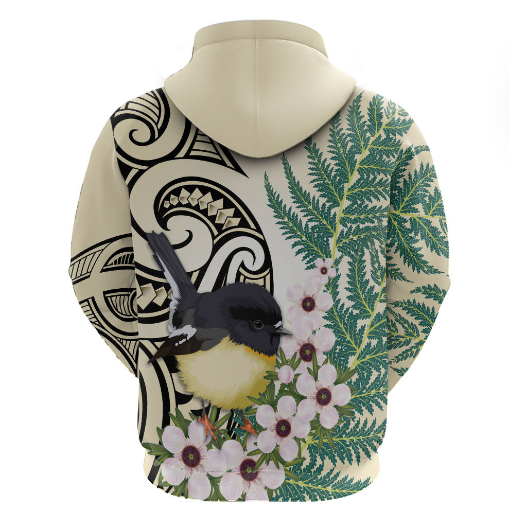 Endemic Tomtit New Zealand Hoodie Miromiro Manuka Silver Fern Maori Pattern