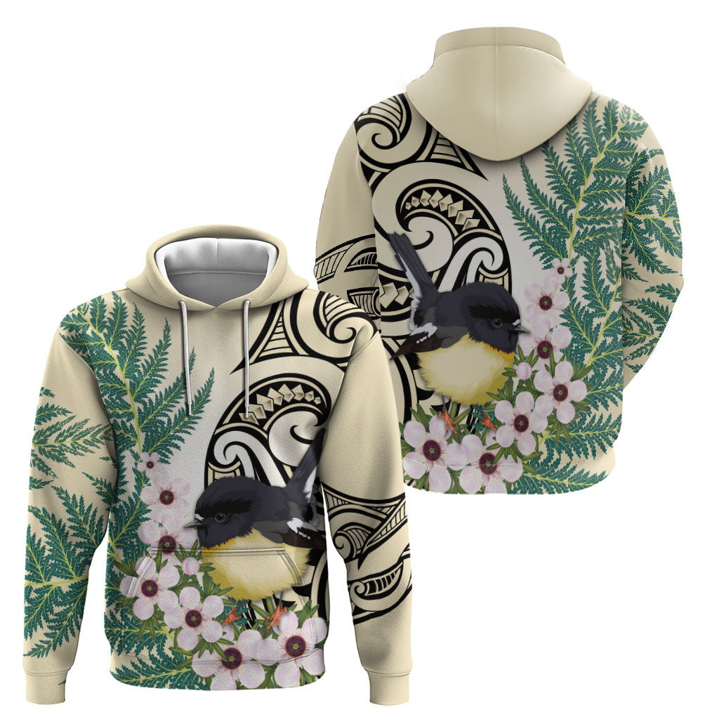 Endemic Tomtit New Zealand Hoodie Miromiro Manuka Silver Fern Maori Pattern
