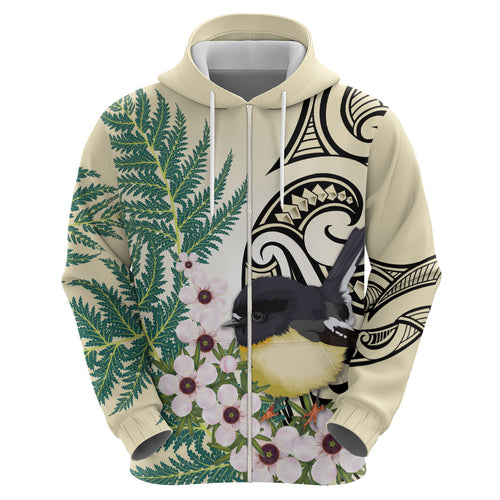 Endemic Tomtit New Zealand Hoodie Miromiro Manuka Silver Fern Maori Pattern