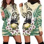 Endemic Tomtit New Zealand Hoodie Dress Miromiro Manuka Silver Fern Maori Pattern