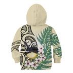 Endemic Tomtit New Zealand Kid Hoodie Miromiro Manuka Silver Fern Maori Pattern