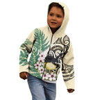 Endemic Tomtit New Zealand Kid Hoodie Miromiro Manuka Silver Fern Maori Pattern