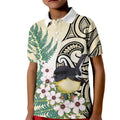 Endemic Tomtit New Zealand Kid Polo Shirt Miromiro Manuka Silver Fern Maori Pattern