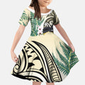 Endemic Tomtit New Zealand Kid Short Sleeve Dress Miromiro Manuka Silver Fern Maori Pattern