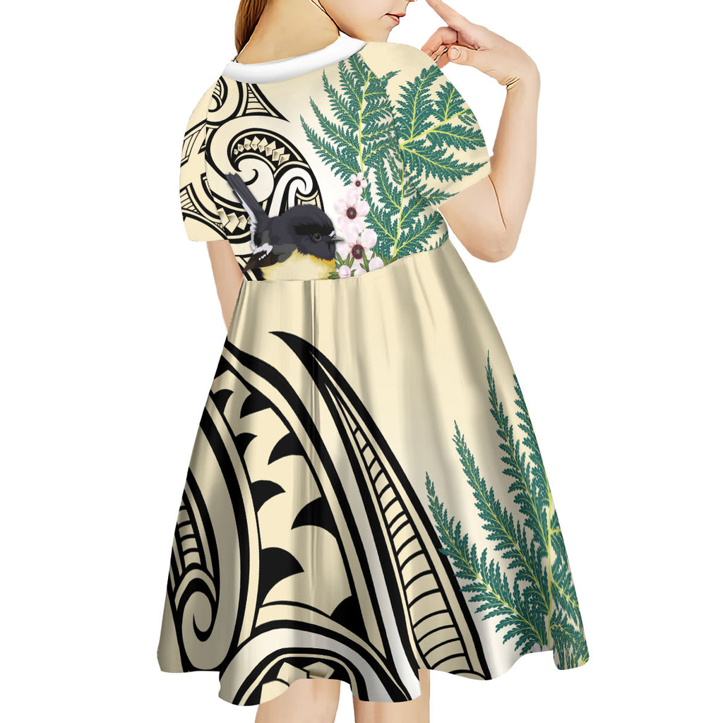 Endemic Tomtit New Zealand Kid Short Sleeve Dress Miromiro Manuka Silver Fern Maori Pattern