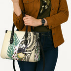Endemic Tomtit New Zealand Leather Bag Miromiro Manuka Silver Fern Maori Pattern