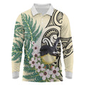 Endemic Tomtit New Zealand Long Sleeve Polo Shirt Miromiro Manuka Silver Fern Maori Pattern