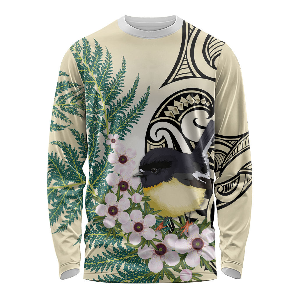 Endemic Tomtit New Zealand Long Sleeve Shirt Miromiro Manuka Silver Fern Maori Pattern