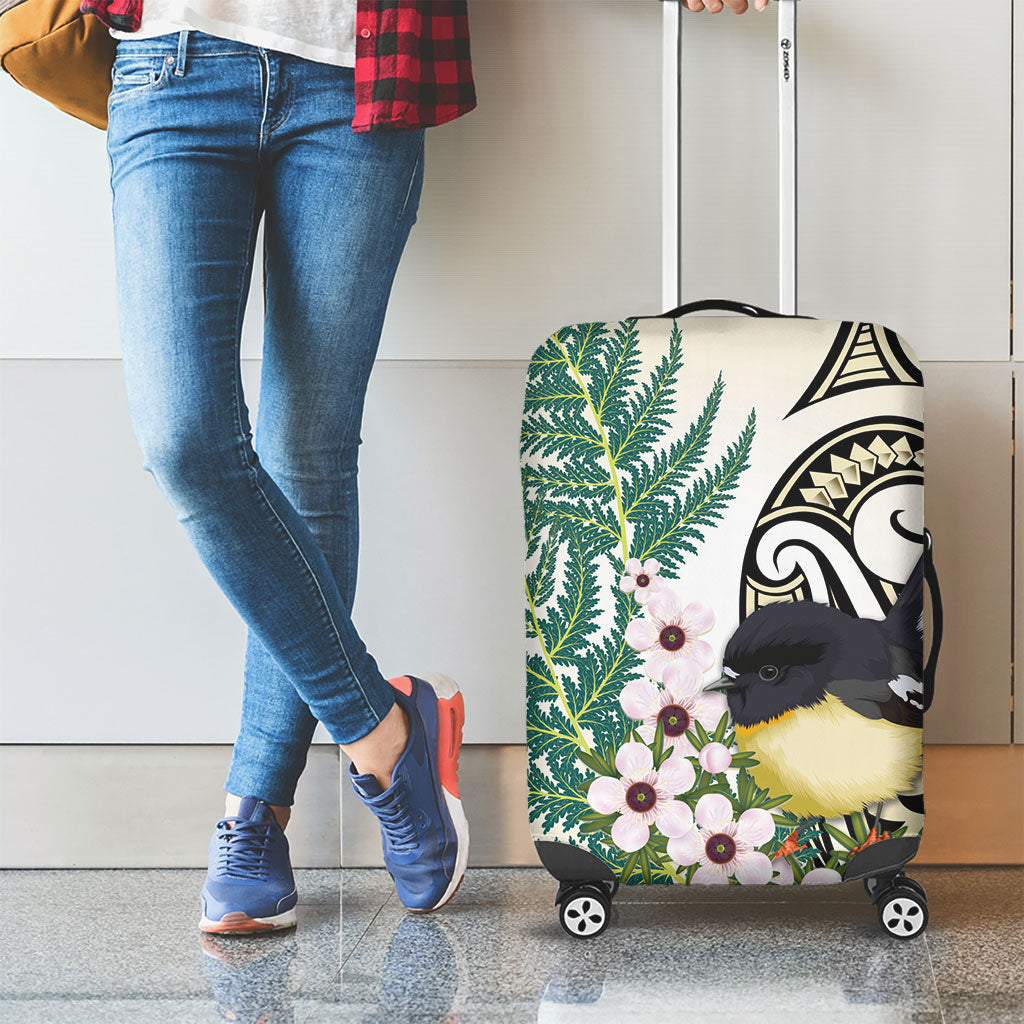 Endemic Tomtit New Zealand Luggage Cover Miromiro Manuka Silver Fern Maori Pattern