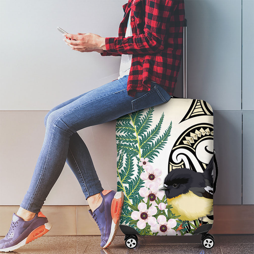 Endemic Tomtit New Zealand Luggage Cover Miromiro Manuka Silver Fern Maori Pattern