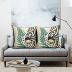 Endemic Tomtit New Zealand Pillow Cover Miromiro Manuka Silver Fern Maori Pattern
