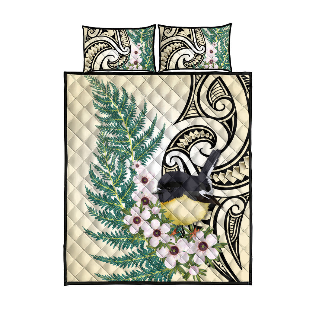 Endemic Tomtit New Zealand Quilt Bed Set Miromiro Manuka Silver Fern Maori Pattern