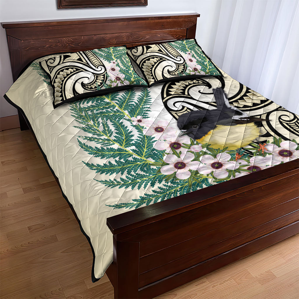 Endemic Tomtit New Zealand Quilt Bed Set Miromiro Manuka Silver Fern Maori Pattern