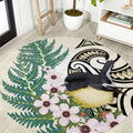 Endemic Tomtit New Zealand Round Carpet Miromiro Manuka Silver Fern Maori Pattern