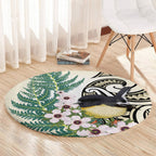 Endemic Tomtit New Zealand Round Carpet Miromiro Manuka Silver Fern Maori Pattern