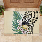 Endemic Tomtit New Zealand Rubber Doormat Miromiro Manuka Silver Fern Maori Pattern