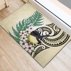 Endemic Tomtit New Zealand Rubber Doormat Miromiro Manuka Silver Fern Maori Pattern