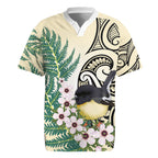 Endemic Tomtit New Zealand Rugby Jersey Miromiro Manuka Silver Fern Maori Pattern
