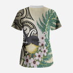 Endemic Tomtit New Zealand Scrub Top Miromiro Manuka Silver Fern Maori Pattern
