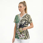 Endemic Tomtit New Zealand Scrub Top Miromiro Manuka Silver Fern Maori Pattern