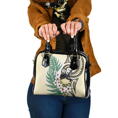 Endemic Tomtit New Zealand Shoulder Handbag Miromiro Manuka Silver Fern Maori Pattern