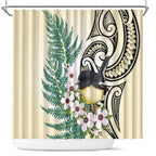 Endemic Tomtit New Zealand Shower Curtain Miromiro Manuka Silver Fern Maori Pattern