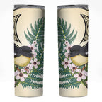 Endemic Tomtit New Zealand Skinny Tumbler Miromiro Manuka Silver Fern Maori Pattern